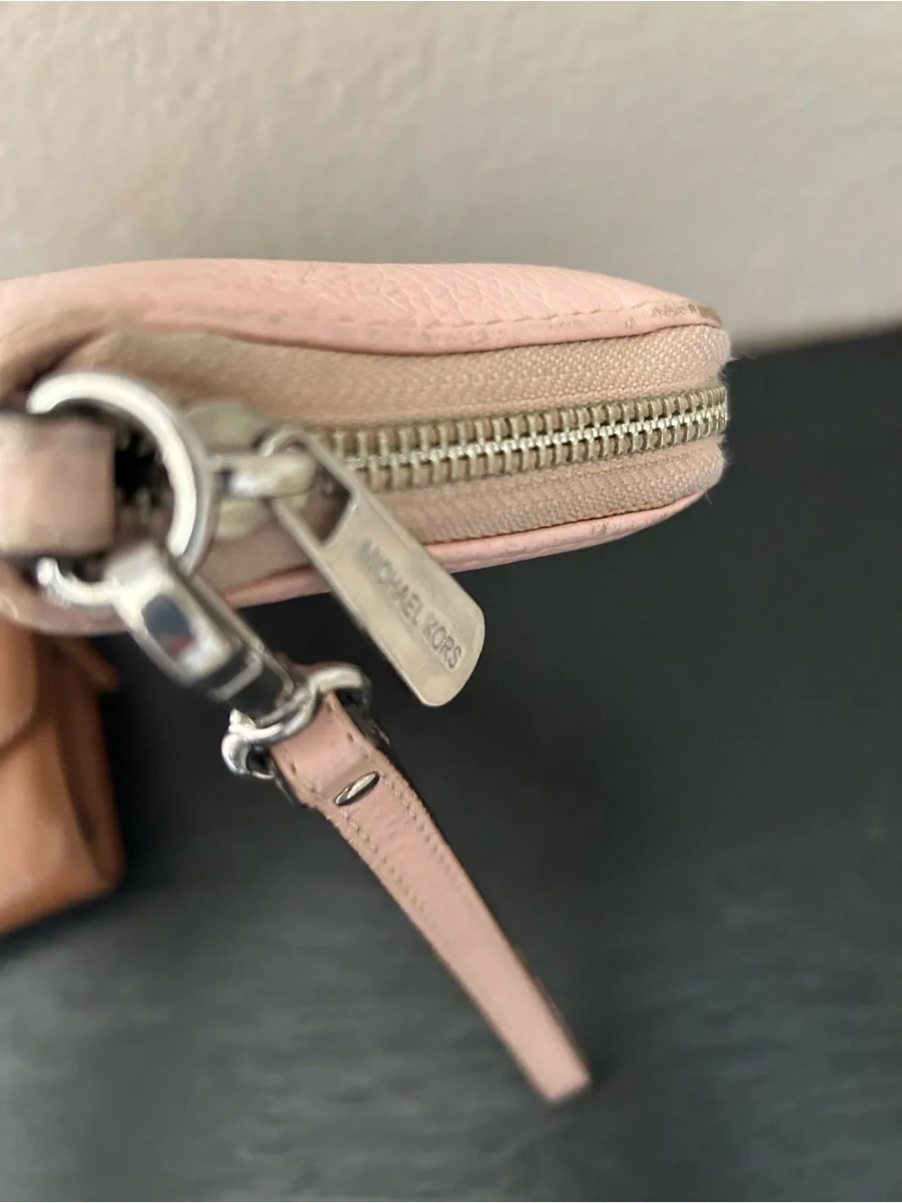 Michael Kors Pink Pebble Zip Wristlet and Brown Continental Wallet Set